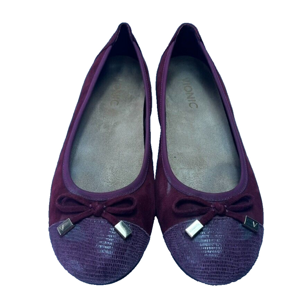 VIONIC 359 Minna Womens Merlot Suede Reptile Cap Toe Bow Ballet Flats Size 6.5
